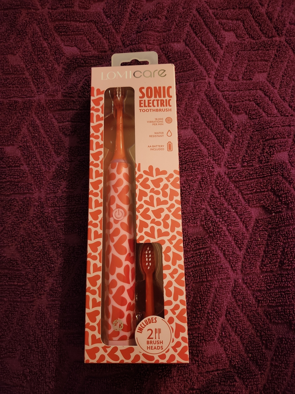 Pink With Red Hearts Sonic Electric Toothbrush -